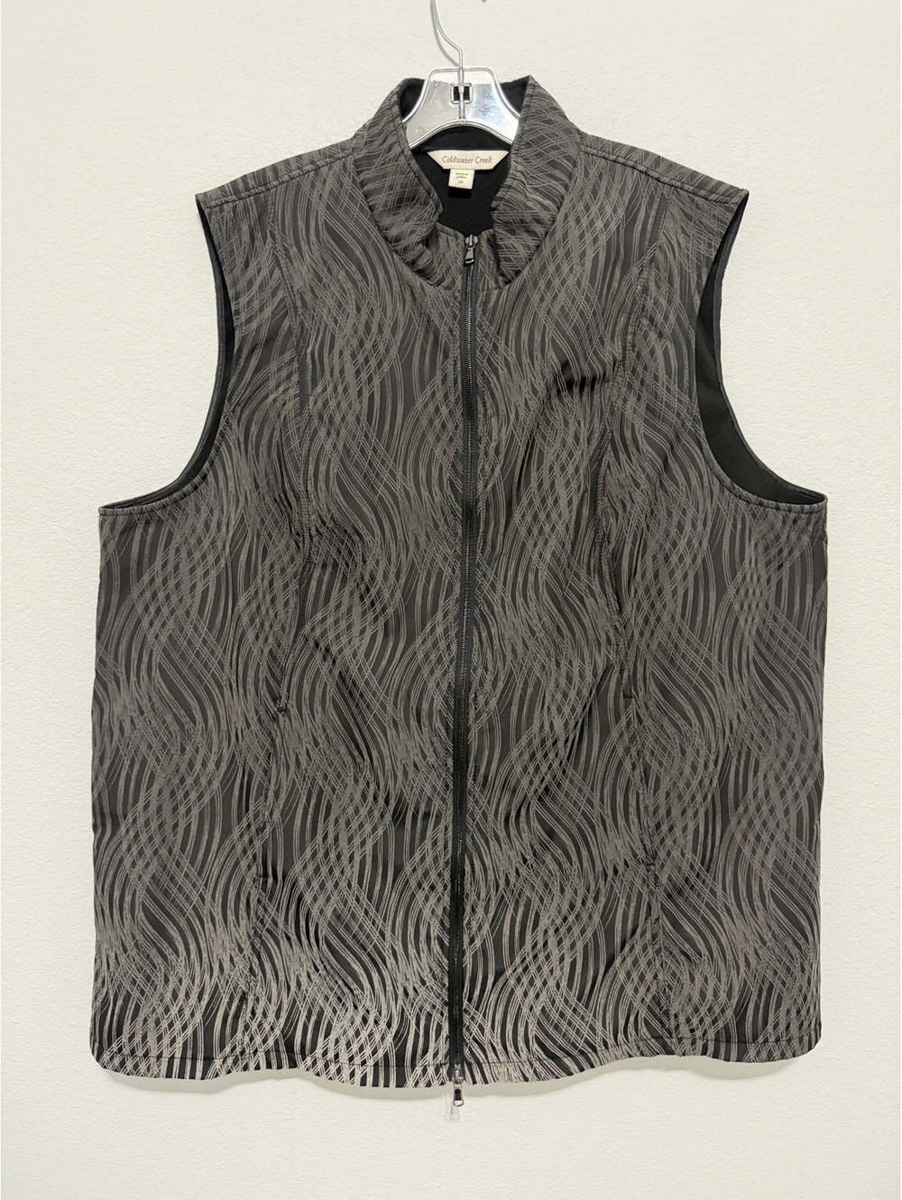 Coldwater Creek Sleeveless Zip Up Abstract Black/Gray Fleece Lined Vest Size 3X